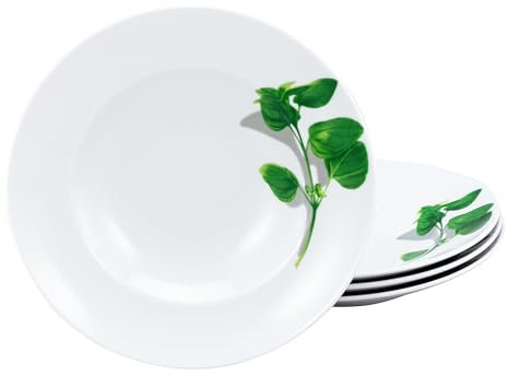 Creatable, Basiliku 23436 Lot de 4 assiettes à pâtes en porcelaine, passent au lave-vaisselle et au micro-ondes, fabriquées en Europe