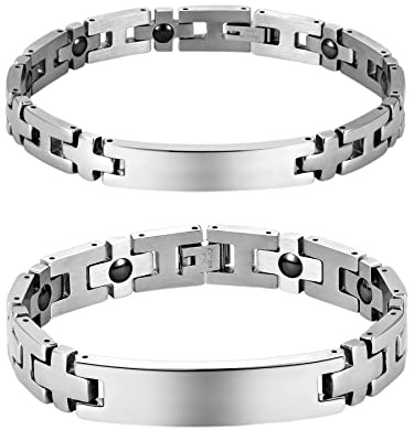 JewelryWe Schmuck Pärchen Magnetarmband mit Gravur, Hochglanz Poliert Edelstahl Magnet Partner Armband Kreuz I Link Armkette Paar Armreif Lieben Freundschaftsarmband Geschenk für Herren Damen Silber