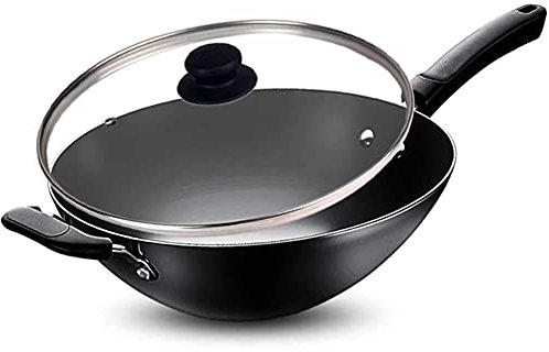 ksamwjf Wok-Pfanne Antihaft-Wok, großer Eisen-Wok, altmodischer unbeschichteter Rundboden-Wok für den Haushalt, geeignet für Gasherd, kein Rost, feine Eisen-Wok-Pfanne, Antihaft-Induktion (Color : W