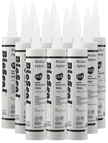 Paintable White BioSeal Silicone Sealant Caulk Waterproof 10.1 oz White Caulking Silicone Adhesive Sealant Cartridge for RV, General Use, Window, Door, Glass for PAINTABLE Silicone Caulk (12)
