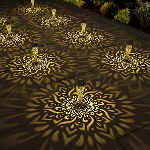 6 Pack Solar Lights Outdoor Garden Decorative Mandala Solar Garden Lights with Warm Light Waterproof Solar Pathway Landscape Lights for Path Backyard Walkway Yard Decor, Gardening Gifts for Women