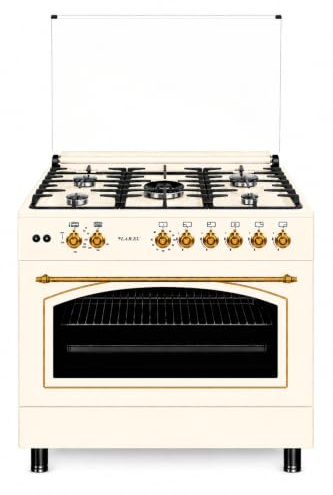 LAR.EL Cucina Rustica 90x60 cm con Forno a Gas, 5 Fuochi a Gas, Griglie in Ghisa e Valvole di Sicurezza Accensione Elettronica (Metano/GPL) - CUC.L90GR