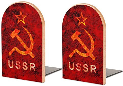UDSSR Symbol Star Hammer und Sichel Kleine Holzbuchstützen unterstützen rutschfeste, strapazierfähige Regale Bücherständer für Office Home Kitchen Library