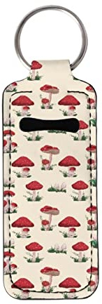 SEANATIVE Red Mushroom Print Chapstick Holder Keychain Portable Travel Lip Gloss Tube Protective Case for Women Girls