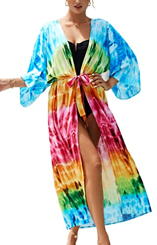 L-Peach Women Roomy Nightgown Long Loungewear Cardigan Kimono Beach Dress Bikini Cover ups Tops
