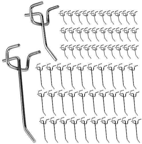 efuturetime 60 x Lochwandhaken Werkzeugwand Zubehör, Pegboard Lochwand Werkzeughalter Haken Metall, Werkzeuglochwandhaken für Lagerhallen, Werkstätten, Zubehörläden (30 x 5cm, 30 x 10cm)