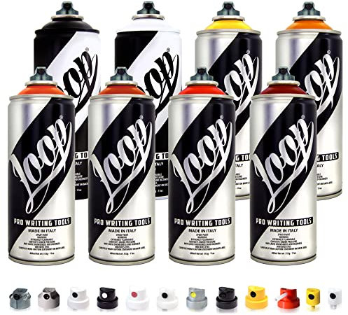 Betterrun LOOP Sprühdosen Flammen Set - 8 x 400ml + 10x Sprühaufsätze/Graffiti Spray Cans von Loopcolors