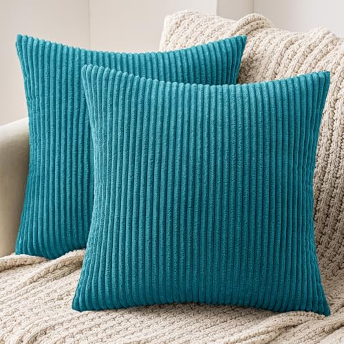 MIULEE 2er Set Kissenbezug 40x40 cm Kord Kissenhülle Sofakissen Blau | Dekorative Kissenbezug Couchkissen Dekokissen Zierkissenbezug Deko Kissenhülle mit Verstecktem Reißverschluss