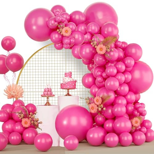 Ballon Rose Rouge, 120 Pièces Kit Arche Ballon Rose Fuchsia, 18 12 10 5 pouce Ballons Roses Vif Décorations Anniversaire Mariage Bapteme Filles Femmes 18/12/10/5 Pouces