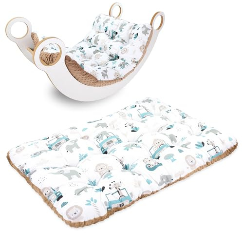 Kletterbogen Kissen Bodenkissen Kinder 70x110 cm - Bodenmatratze Kinderzimmer für Bogenwippe & Montessori Rocker – Sitzkissen Lesekissen beidseitig Baumwolle Oeko-Tex Safari mit Braun