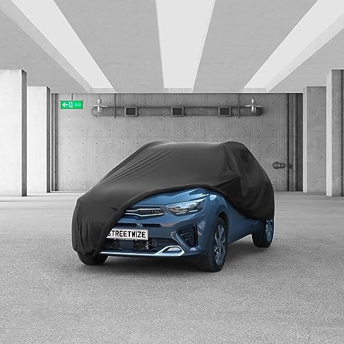 Streetwize - Indoor Car Cover, Black | Soft Fleece Inner Material, Scrath Safe | Elasticated Hem for snug Fitting, Paint Protection | Dust Protector (Small)