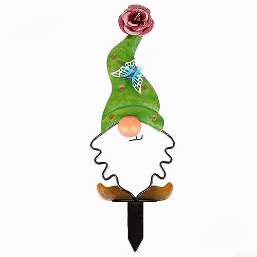 DAZZLEEX ground insert decoration gnome plant stakes,Art Gnome Yard Decoration Garden Stakes Plant Support Metal For Patio,B
