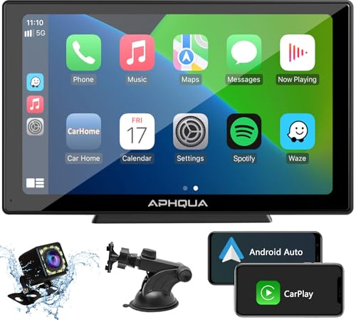APHQUA Newest Wireless A-pple Carplay & Android Auto, très Grand Écran de 9 pouces Pantalla táctil Digital Media Autoradio Receptor Inalámbrico Portable Autoradio con Mirror Link, Google, Bluetooth
