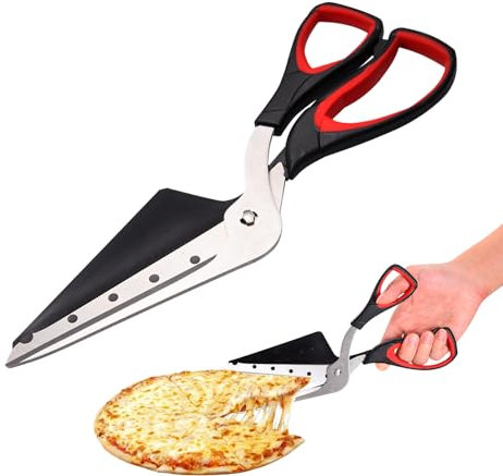 Multifunctional Pizza Cutter with Detachable Pizza Shovel - Kitchen Scissors with Food Grade Stainless Steel Blade (Black & Red)