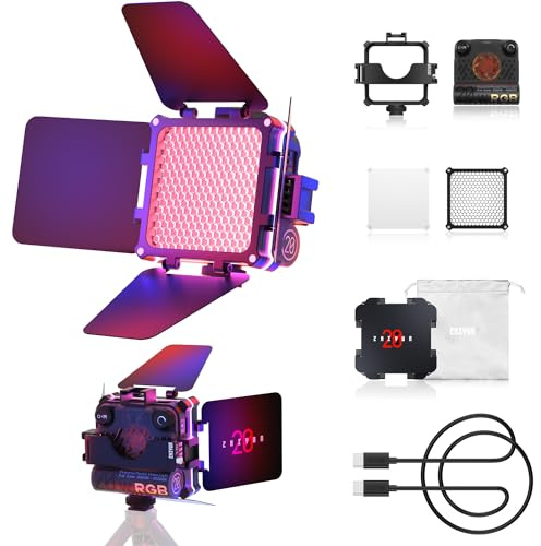 ZHIYUN FIVERAY M20C Combo Lumière vidéo RGB 20W pour Le Tournage avec Le réseau maillé Bluetooth, Éclairement de crête 1950Lux, 2500K-10000K, Système de Refroidissement DynaVort Mark II(Combo Pack)