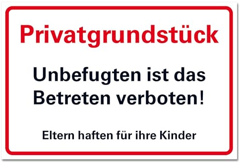 BUEWA Schilder Privatgrundstück Betreten verboten Schild Weiß Hinweisschild PVC 300 x 200 x 3 mm Vorgebohrt B1-Zertifiziert