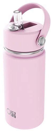 OISIZ 14oz Trinkflasche Kinder Edelstahl 420ml Trinkflasche für Kinder mit Trinkhalm thermosflasche kinder solierter wiederverwendbarer Edelstahlbecher Auslaufsichere Wasserflasche kalt halten 24hr
