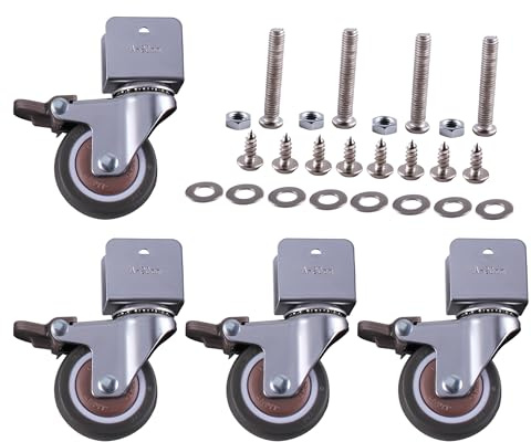SUKITMISO 4er Set U-Typ Rollen für Möbel, U-Typ Halterung Möbelrollen Ø50MM Plattenöffnung 20mm, Halterung Möbelrollen, Gummi Transportrollen, Schwerlastrollen Rollen Lenkrollen mit Bremse für Möbel