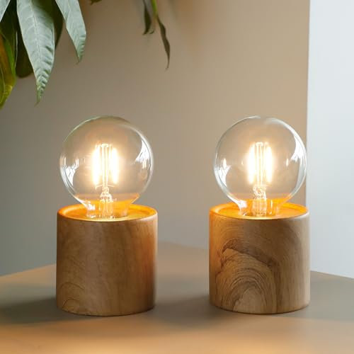 JHY DESIGN Set of 2 Wood Grain Table Lamp 16.5cm Tall Ceramic Cordless Light with Edisonstyle Bulb and 6 Hours Timer Battery Operated Lantern Great for Living Room Weddings Parties Indoors Outdoors