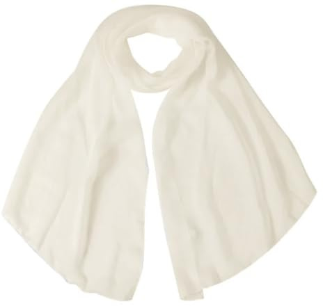 World of Shawls Elegant Sheer Chiffon Scarf Wrap Soft Plain Neck Wrap Idea for Weddings & Evening Dresses 45x160cm (Ivory Cream)