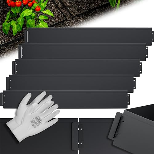 GARDEBRUK® Rasenkante verzinkt 5m 10m 15m 20m 25m 30m 35m 40m 45m 50m 100x15cm oder 100x18cm verzinkt Handschuhe Beeteinfassung Mähkante Palisade Metall, Schwarz (Länge 5m - Höhe 15cm)