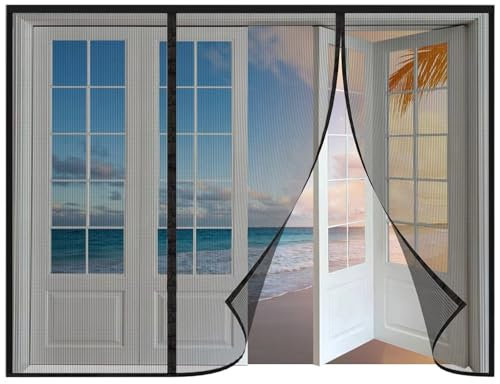Magnetvorhang selbstschließend - 215x215cm Schwarz Insektenschutzvorhang mit Magneten für Balkon- und Terrassentüren - zur einfachen Montage ohne Bohren
