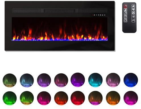 Panana 40-60 Electric Insert Fire, Recessed LED Fireplace 12 Flame Colors Effect Wall/Inset Mounted Fire, Black (60)