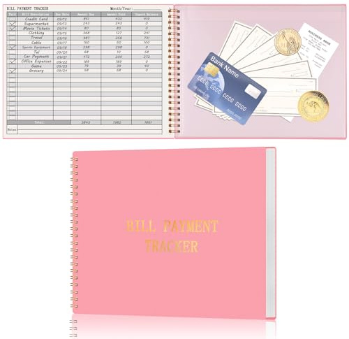 HAUTOCO Bill Payment Tracker: Bill Tracker Notebook for Financial Budgeting, Monthly Bill Payment Organiser Log Book for Small Business & Personal Expenses - 120 Pages, Pink
