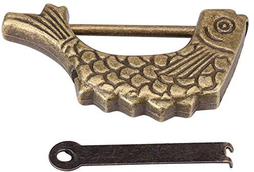 Retro-Vorhängeschloss mit Schlüssel, Fischform, Bronze-Vorhängeschloss, Zinklegierung, Altes Chinesisches Schloss für Schmuckschatullen und Koffer