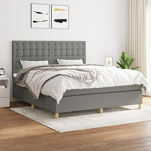 OHOOWOO Boxspringbett mit Matratze Dunkelgrau 180x200 cm Stoff,Boxspringbett Dunkelgrau mit verstellbarem Kopfteil und Taschenfederkernmatratze für komfortable Nächte