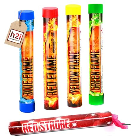h2i Bengalo – Bengalfeuer 5er Color Mix (Rot/Blau/Gelb/Grün) |i| 40 s Brenndauer | Kraftvolle Handfackeln für spektakuläre Lichteffekte | Leuchtfackeln mit Heller Flamme & Rauch | Kat. F1