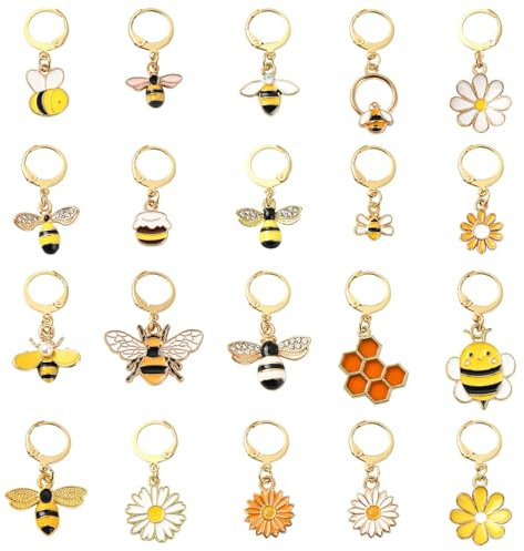 Ipotkitt 40 Stück 20 Stile Emaille Bienen-Charms fliegende Tiere Metall Verriegelung Maschenmarkierer niedliche Bienenförmige Maschenmarkierer zum Häkeln Nähen Schmuckherstellung