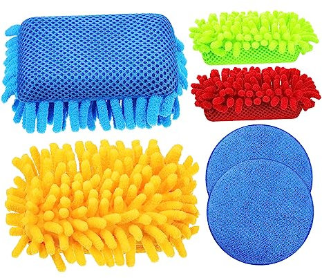 IWOWHERO 4stücke Chenille Autowaschschwamm Mit Kratzfreiem Mikrofaserschwamm Und Wachs-applikatorpads Für Auto Innenreinigung Weicher Fahrzeug-Reinigung