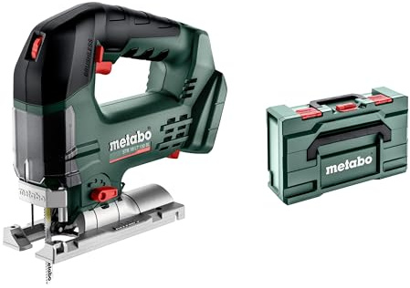 metabo Batteridriven sticksåg STB 18 LT 130 BL – 18 V, 130 mm skärdjup – pendellyft, verktygsfritt sågblad byte, LED-ljus, spånblåsfunktion, mjukt grepp, dammsug, för trä och metall – inkl. metaBOX