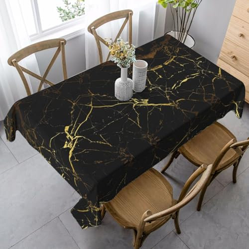 SamLng Gold Black Wallpaper Print Rectangle Tablecloth â€“ Classic Kitchen Decor for Indoor & Outdoor Dining, Weddings, and More
