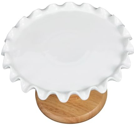 Cabilock Grand Plat À Gâteau En Céramique Et Bois Plateau De Service Pour Collations Fruits Et Desserts De Rangement Au Design Élégant