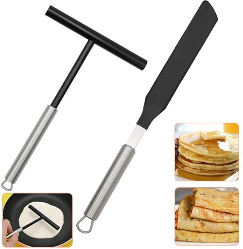 2 Pezzi Distributore Crepes Forma T Acciaio Inox, Set Spatola Crepes con Superficie Liscia e Resistente Calore, Stendi per Pan Pancake Antiaderente, Accessori per Padella Crepes, Forno, Casa Cucina