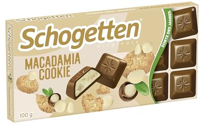 Schogetten Macadamia Cookie 100g Schokoladentafel, Vollmilchschokolade mit leckeren Keks-und Macadamia-Stücken | Die neue Sorte des Jahres 2025