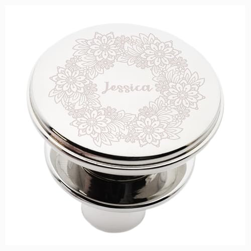 Personalised Wine Stopper with Floral Wreath Design, Silver PNP Plated, Presented in a Gift Box