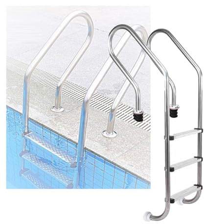 Escalera For Piscina, Escalera Enterrada De Acero Inoxidable De 2 O 3 Escalones, Escalera For Piscina con Reposabrazos Curvo Extendido For Piscina Interior Y Exterior(3-Steps1.2mm)
