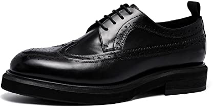 Brogues Cómodos de Suela Gruesa para Hombre Oxfords de Vestir Casuales Negocios Zapatos con Cordones Retro en Cuero,Negro,43