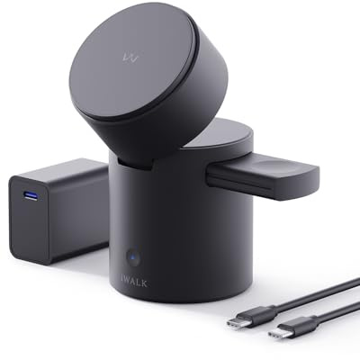 iWALK 3 In 1 Wireless Ladeständer Mit Automatischer Rotation, Ladestation Mit Magnet Für Apple Geräte, 15W Klappbare Wireless Ladestation Für iPhone 17 16 15 14 13 12 & Apple Watch & Airpods