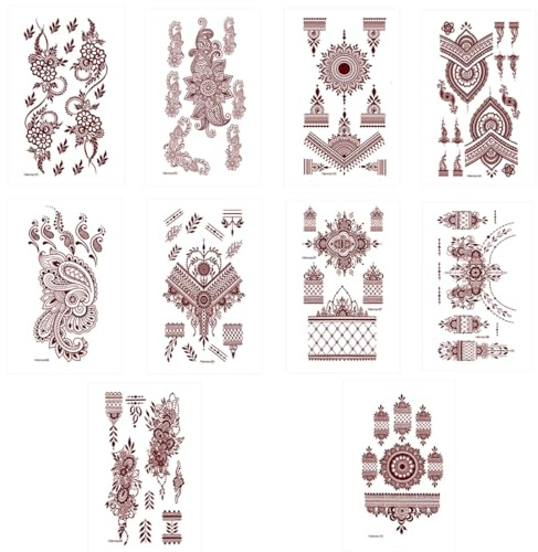 CATOR 10 Blätter henna tattoo, groß Einzigartige Schwarz Temporäre Tätowierung, Für Frauen Mandala DreamCatcher Tattoos, Erwachsene Aufkleber, Körperkunst Arm Spitzen Gefälscht Tatoos