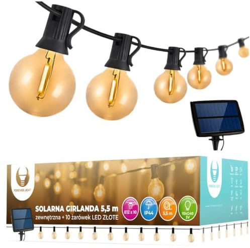 FOREVER Light Outdoor Lichterkette, 5,5m, Netzbetrieb, Für den Außenbereich, Mit 10 G40 Leuchtmitteln, Wasserfest, Für Garten, Für Camping, Für Pavillon, Für Terrasse, Hochzeit, IP44