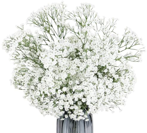 Olrla 60 cm - Fleurs d'haleine artificielles pour bébé - Blanc - Longue tige - Faux gypsophile - 6 bouquets 1296 petites fleurs - Remplissage pour rose et eucalyptus