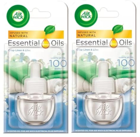 Air Wick Crisp Linen and Lilac Electrical Refill 19ml, Lasts for up to 100 days per refill, Pack of 2 (Packaging May Vary)