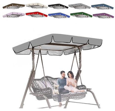Swing Chair Canopy Replacement, 2-3 Seater Garden Swing Seat Cover-Waterproof,replacement canopy,Windproof, Anti-UV, Heavy Duty Rip Proof Hammock Top Cover (Grey,190 * 132 * 15 cm)