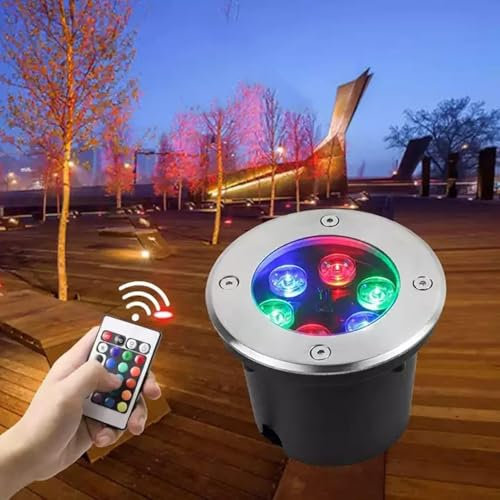 QICBYING Spot D'extérieur Encastrable RVB, Projecteurs De Jardin 6W À Changement De Couleur avec Télécommande, Spot De Sol LED Encastrable Étanche IP67, Spots Extérieurs Ronds Enterrés(6W(220V))