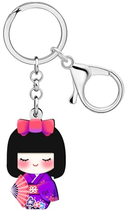 WEVENI Anime Kimono Muñeca Japonesa Llavero Acrílico Colgantes Muñecas Kokeshi Llavero Accesorios Kawaii Regalos para Mujer Niña