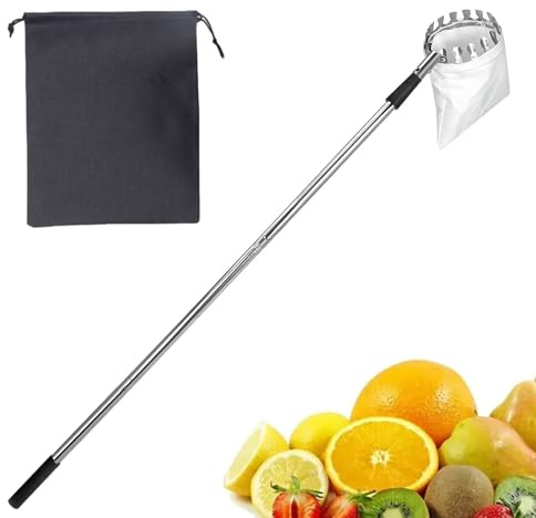 Recolector de Frutas Telescópico, Herramienta Recolectora De Frutas Con Mango Telescópico, Herramienta Ajustable de Agarres Antideslizante para Jardín Agrícola Exterior Hogar Resistente